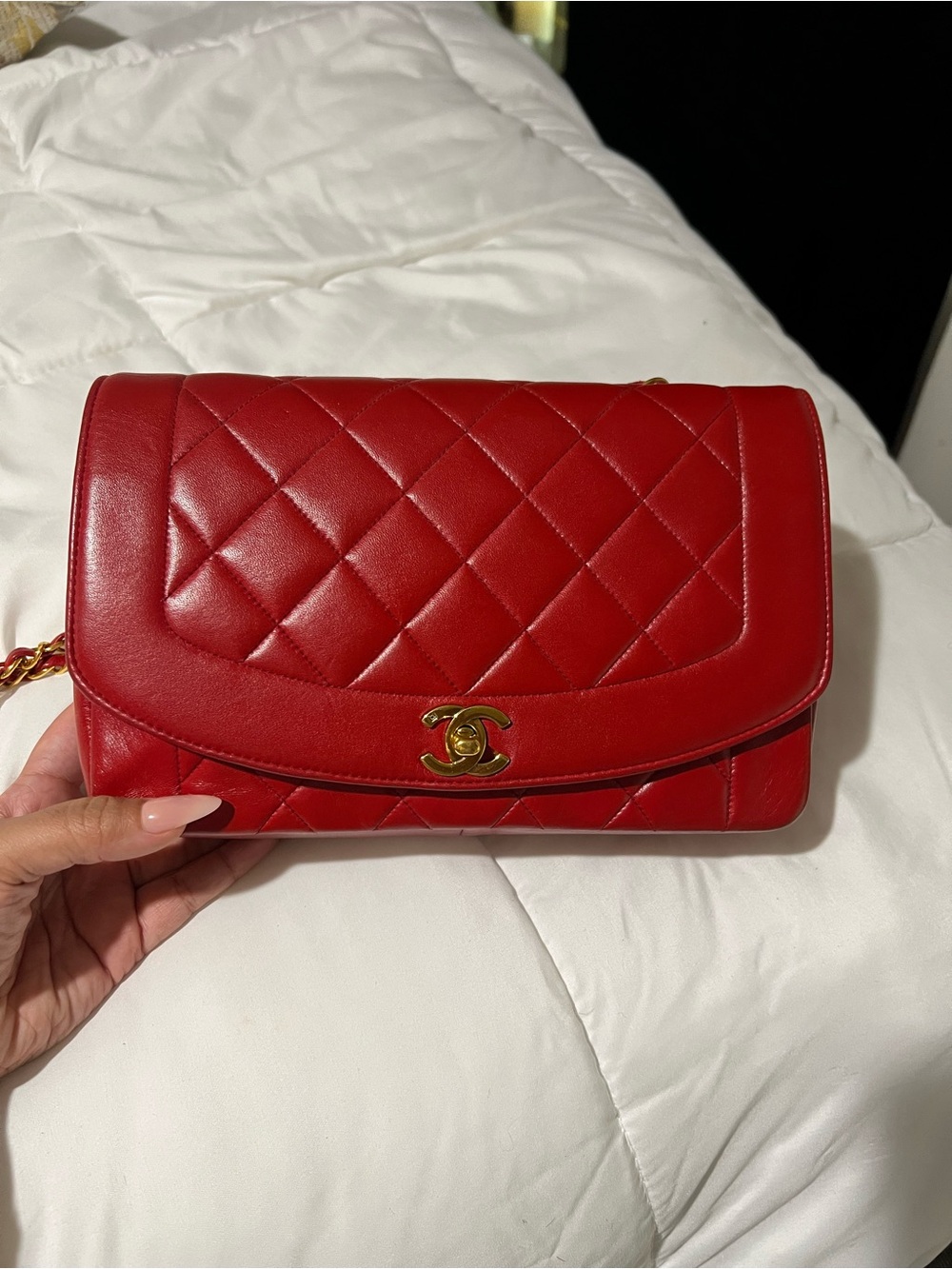 CHANEL Red Diane Quilted Leather Crossbody with Gold CC Lock